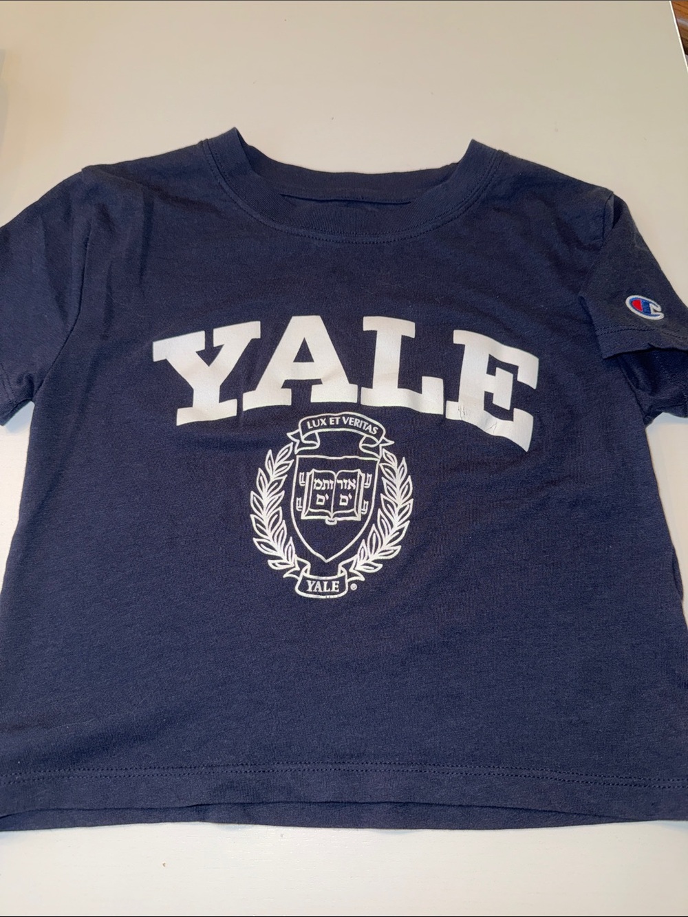 Champion Navy and White Yale Crest Kids T-Shirt